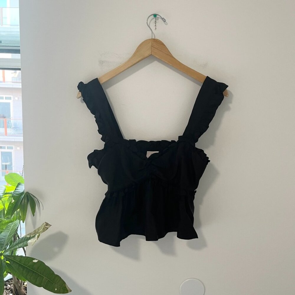 Cinq A Sept Black Ruffle Crop Top Size XS